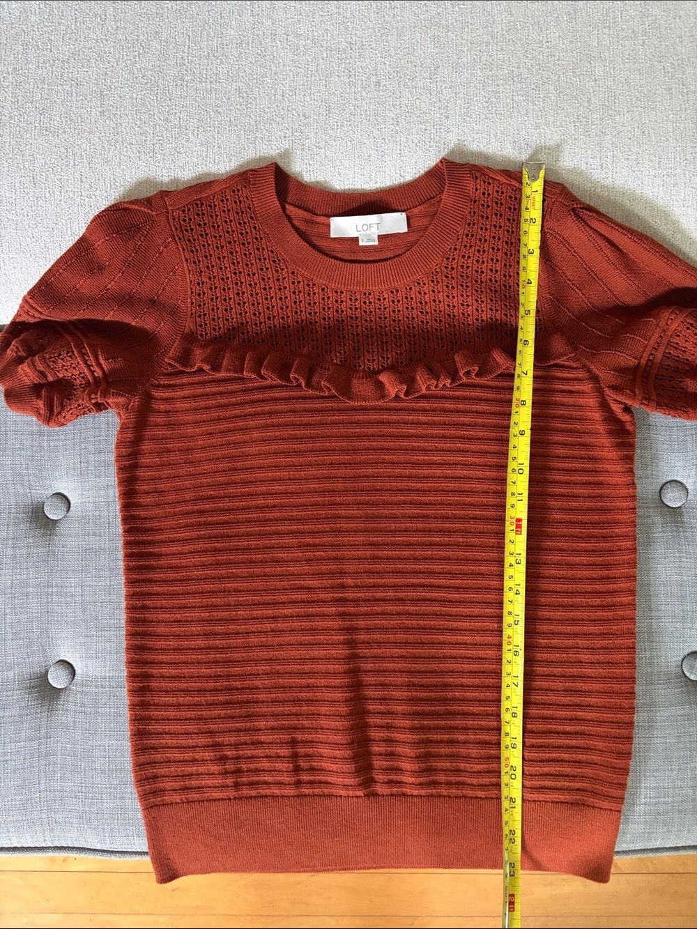 LOFT Rust Short-Sleeve Lightweight Ruffle Sweater - Picture 5 of 7
